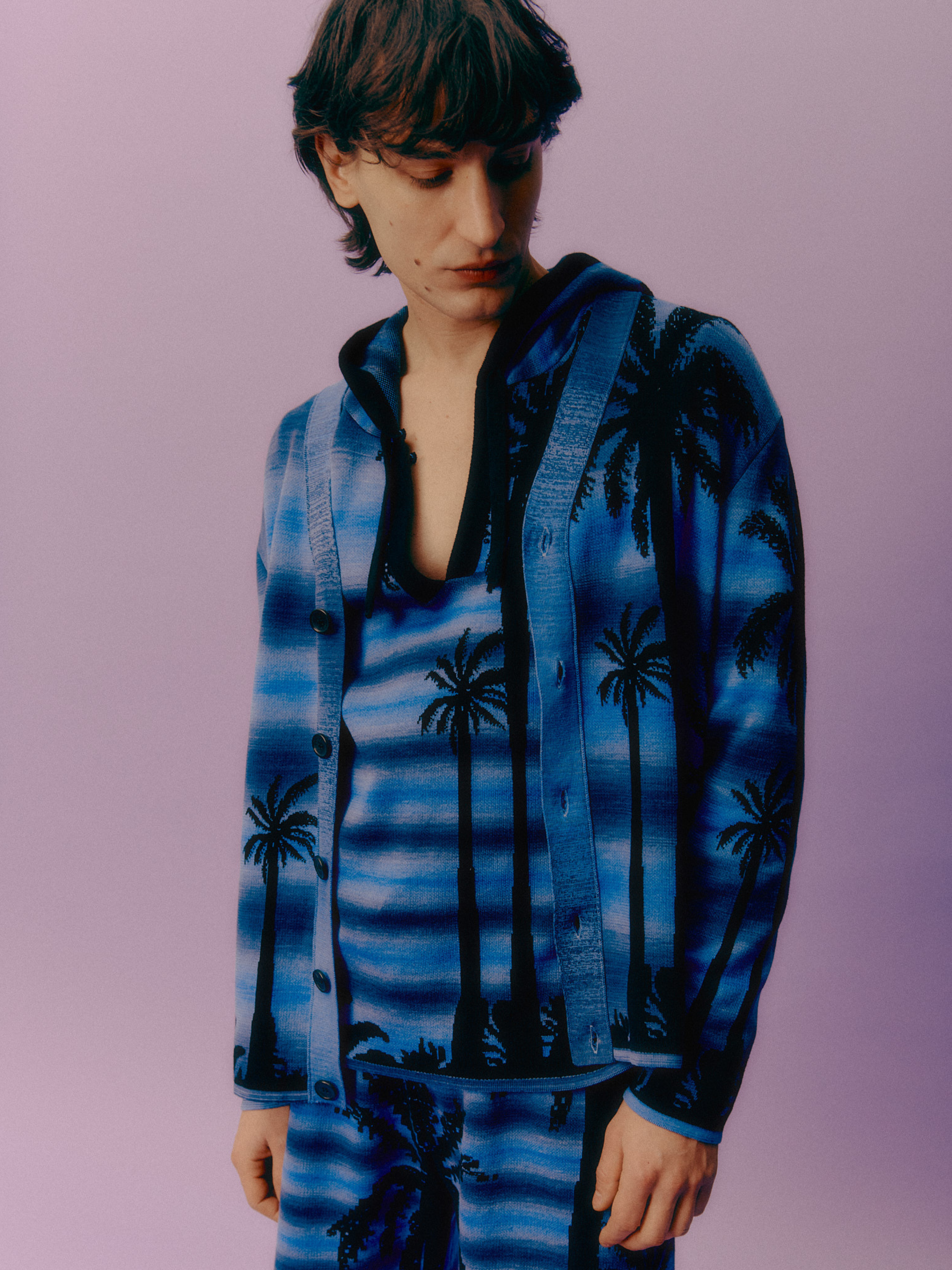 Felpa con cappuccio boxy palm jacquard