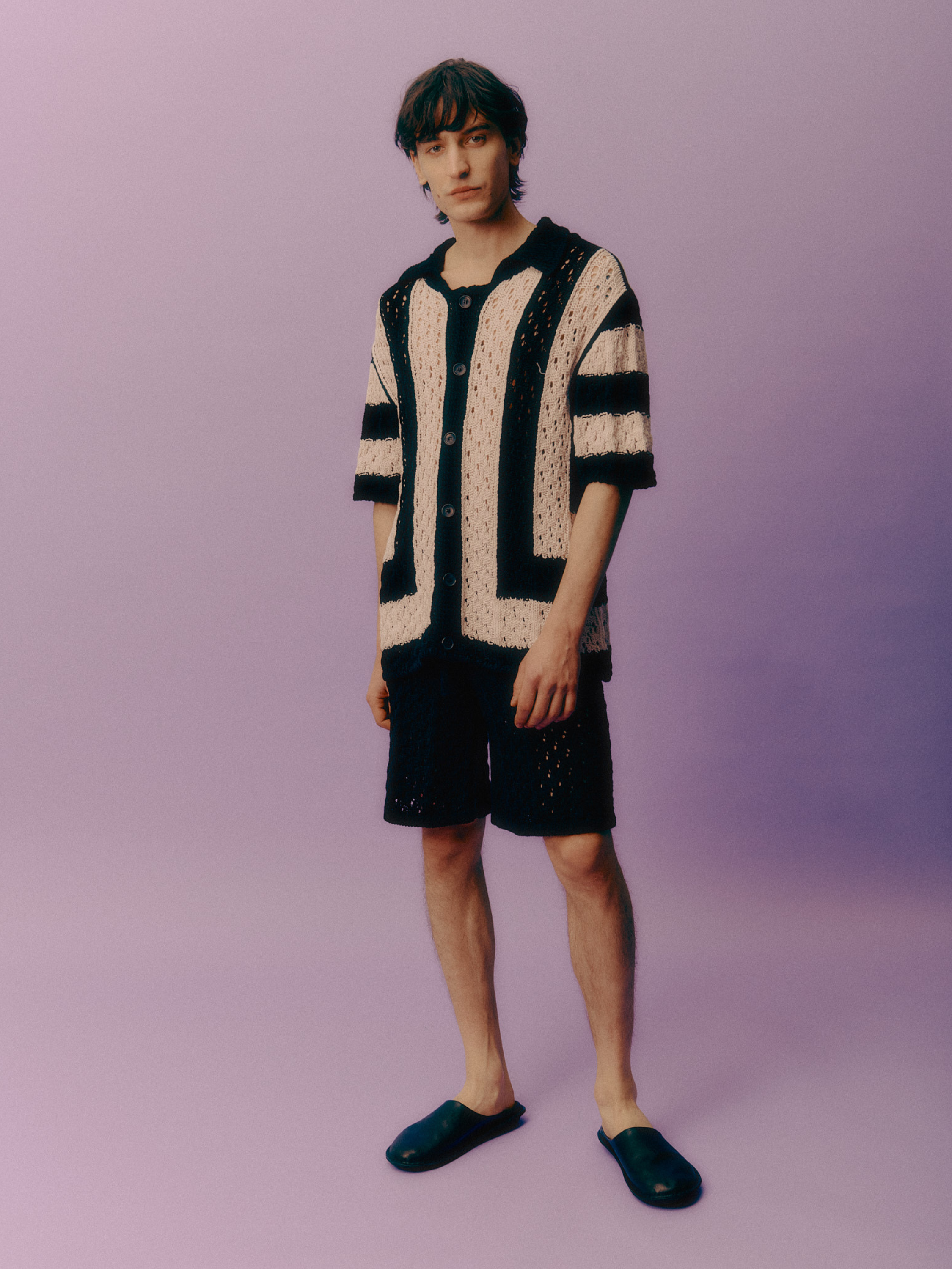 Polo crochet con chiusura button-down