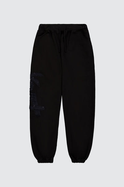 Laneus black sweatpants with palm print logo