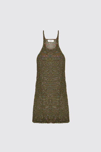 Lanues military green mesh tank top with multicolor mini details