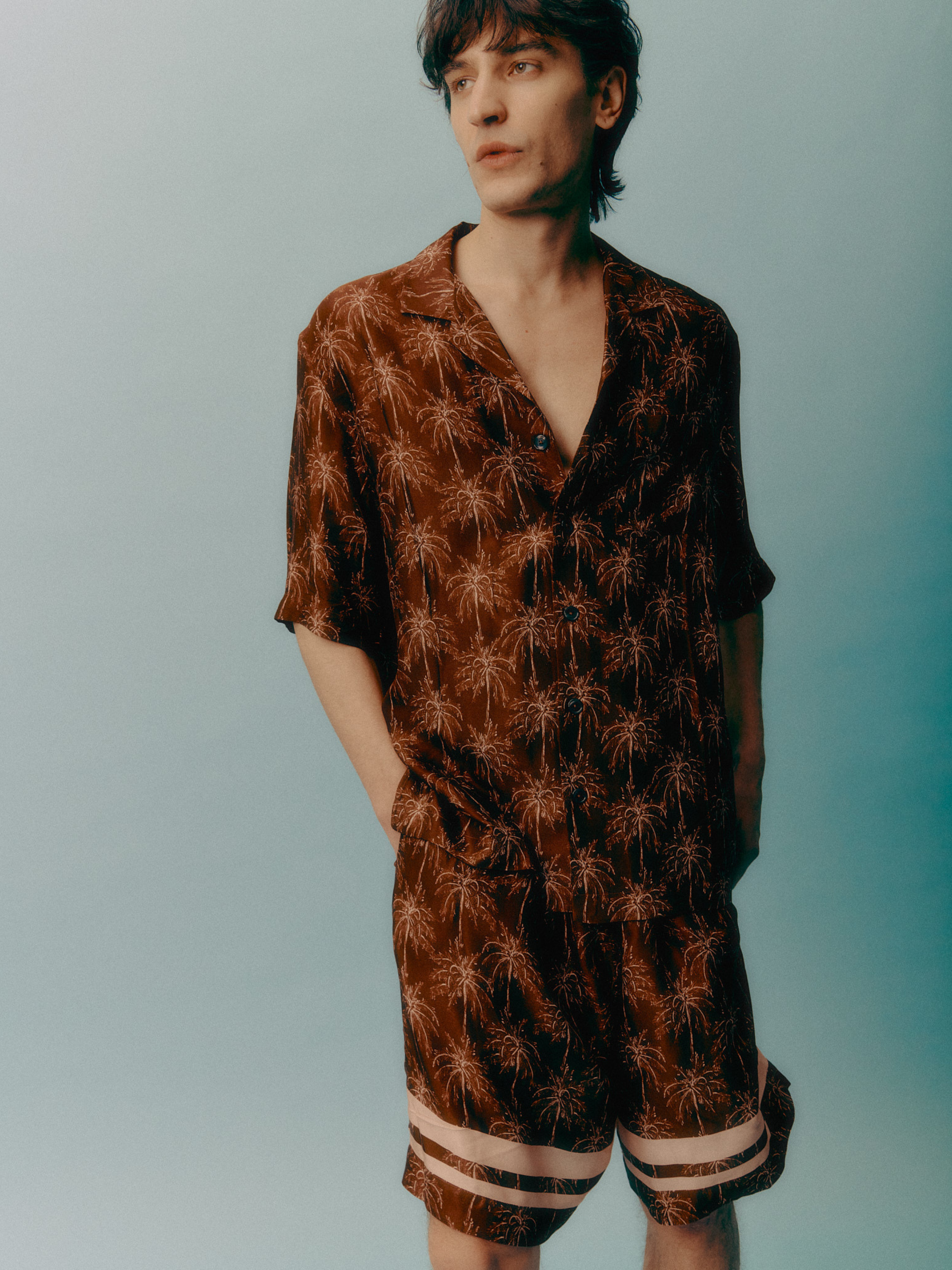 Camicia boxy bowling palm print