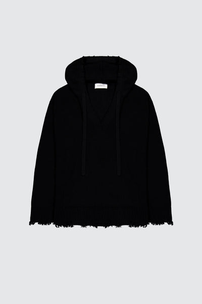 Laneus hoodie black in maglia con scollo a V