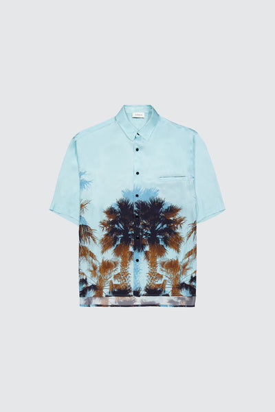 Laneus turquoise palm printed shirt