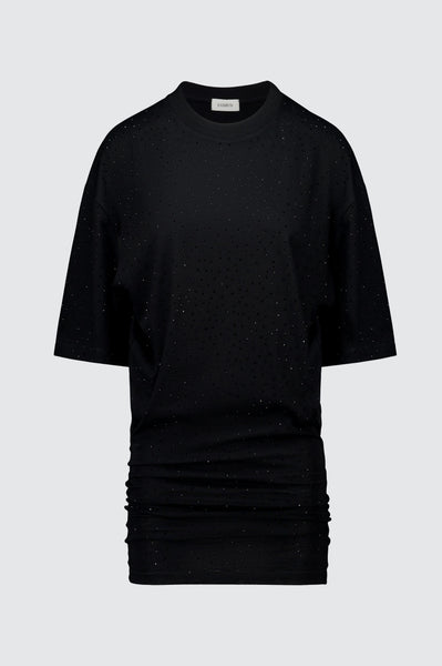 Laneus black mini dress with drape on one shoulder-black