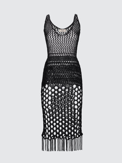 Abito lungo in crochet con frange