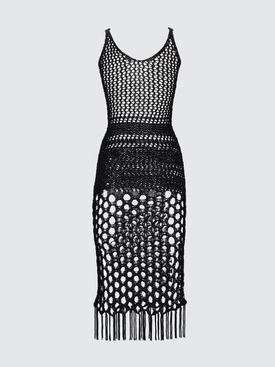 Abito lungo in crochet con frange