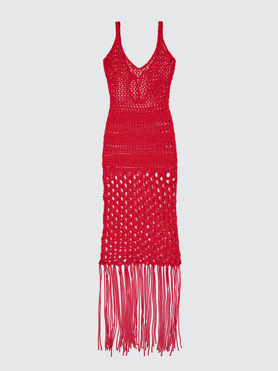 Abito lungo in crochet con frange