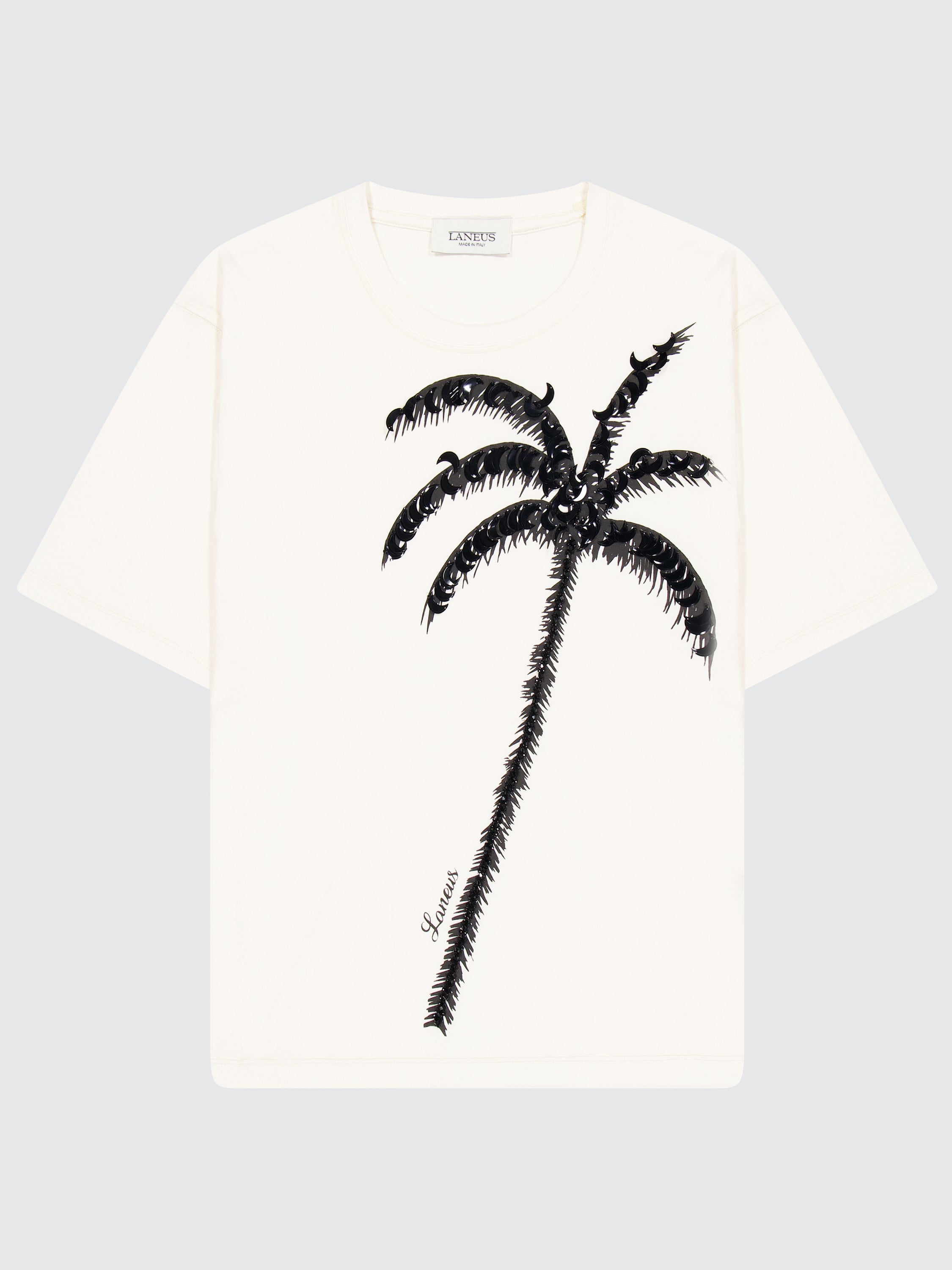 T-shirt in jersey di cotone palm sequins