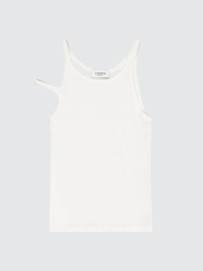 Top a costine in jersey di cotone e seta