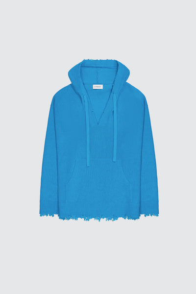 Laneus hoodie turquoise in maglia con scollo a V