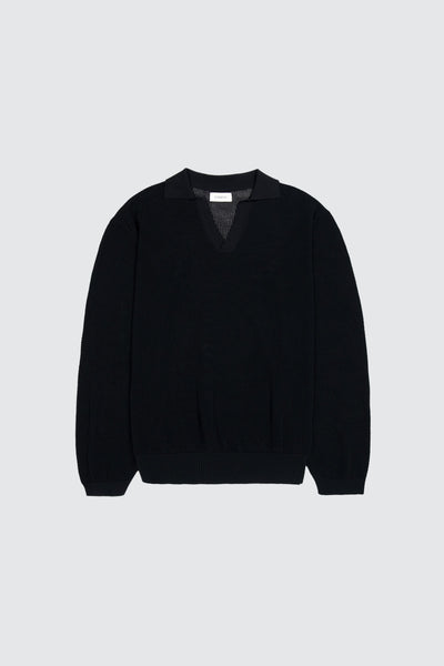 Laneus black cotton mesh polo shirt