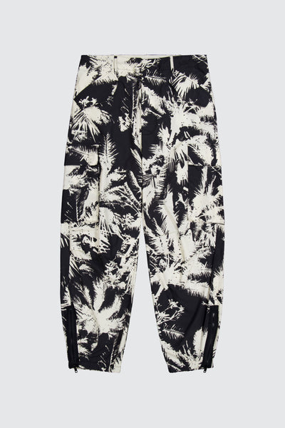 Laneus pantaloni multipocket palm print black and white