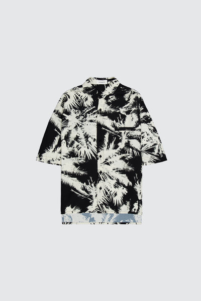 Laneus black and white palm print shirt