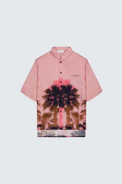 Laneus pink palm print shirt