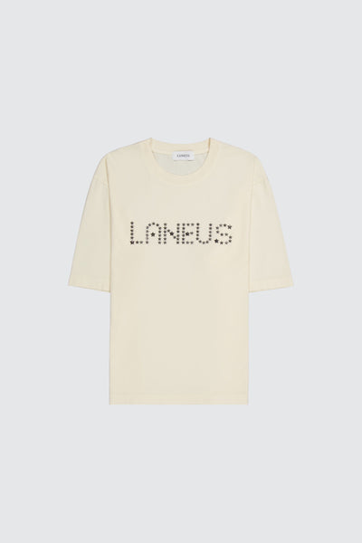 Laneus milk t-shirt con lettering studded
