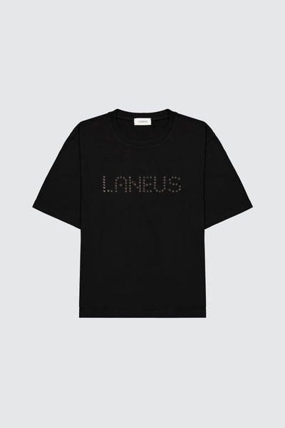 Laneus black t-shirt con lettering studded