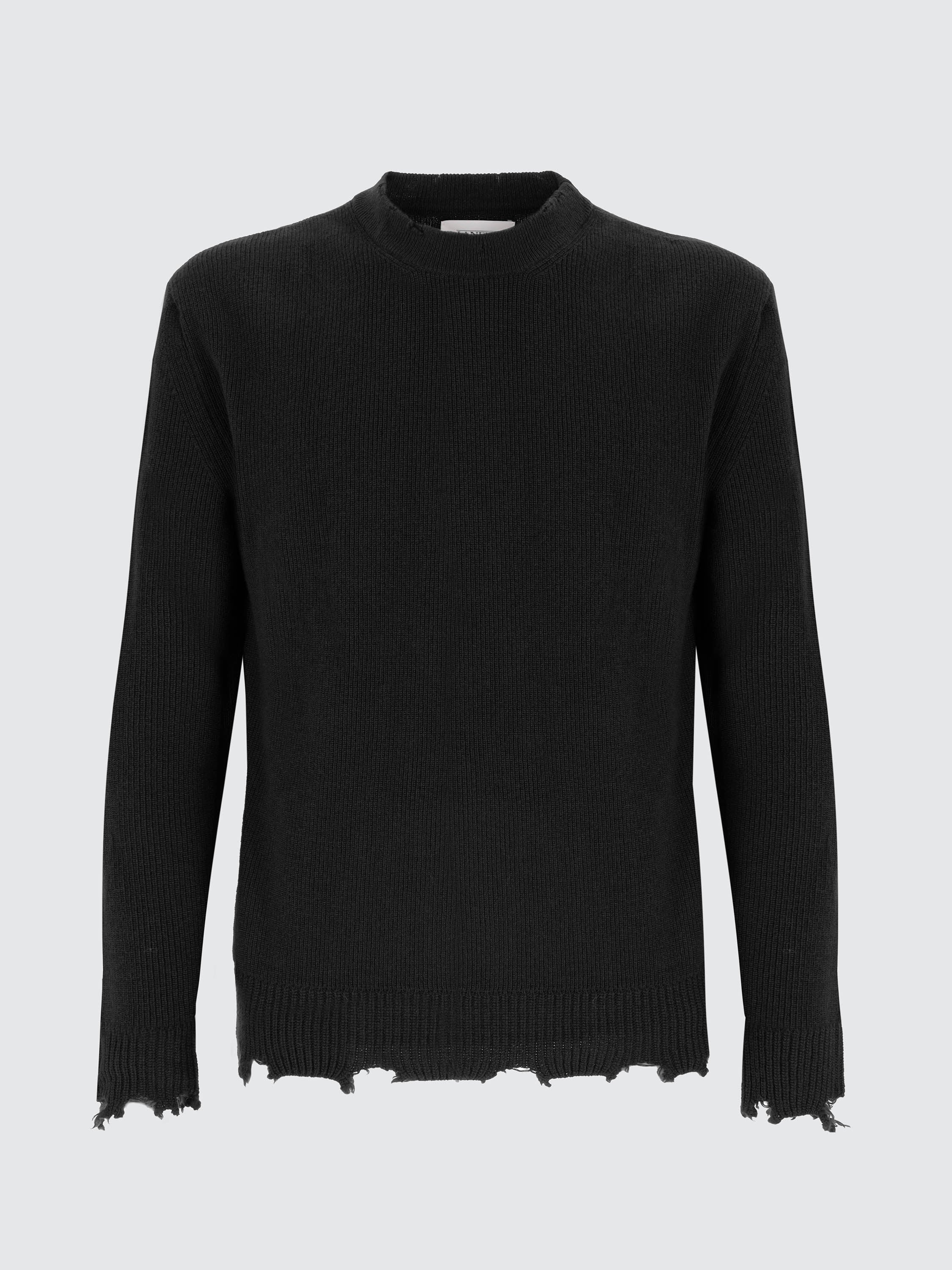 Crewneck Sweater With Wool Breakages