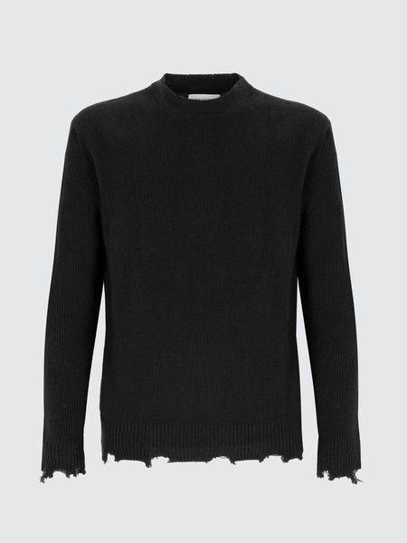 Crewneck Sweater With Wool Breakages