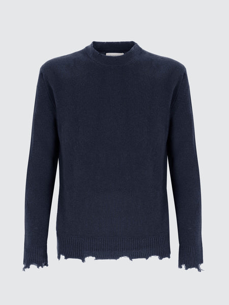 Crewneck Sweater With Wool Breakages