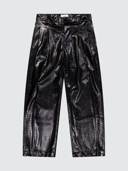 Eco Leather Double Pence Croco Print Trousers