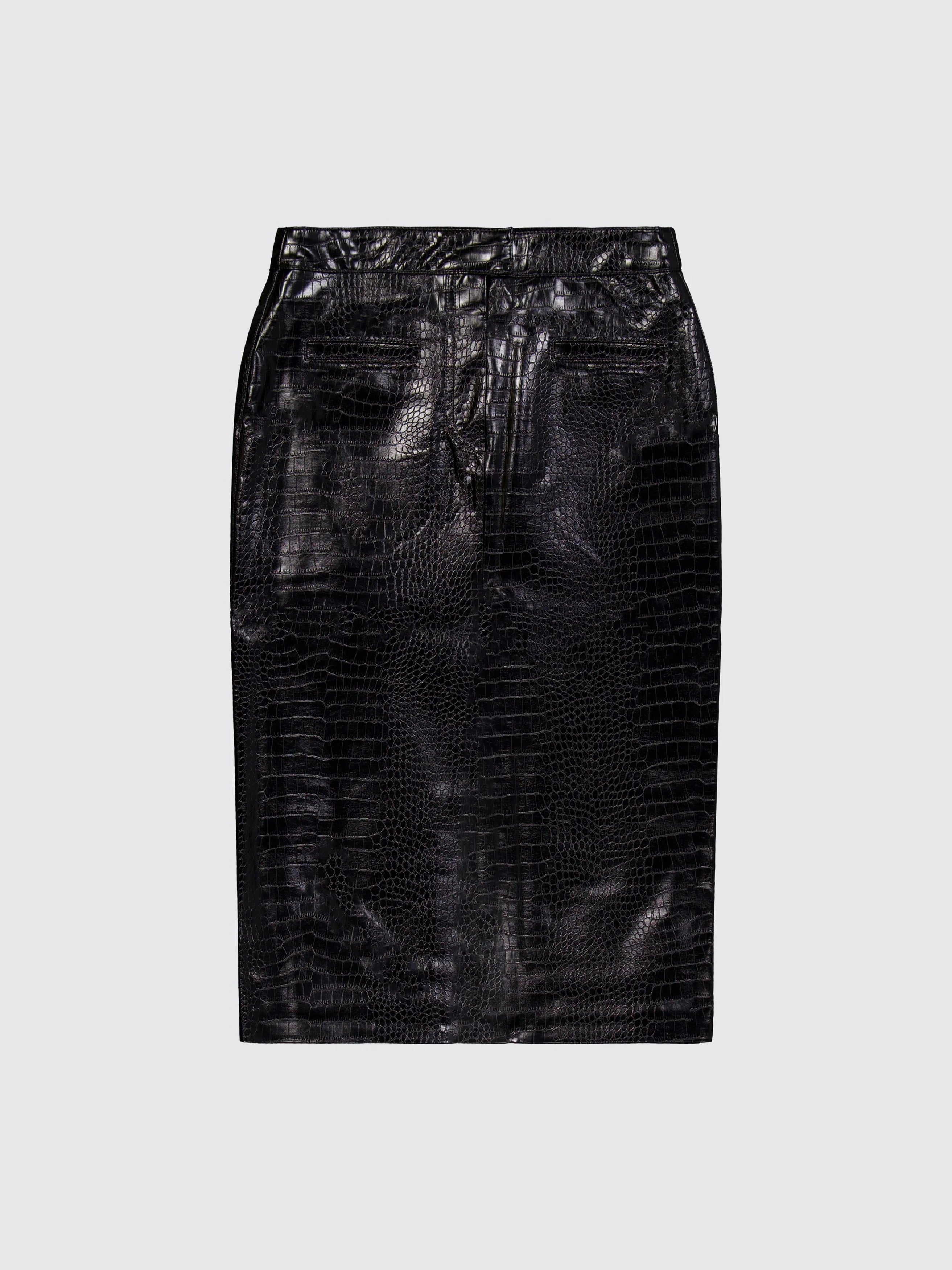 Eco Leather Croco Print Longuette Skirt