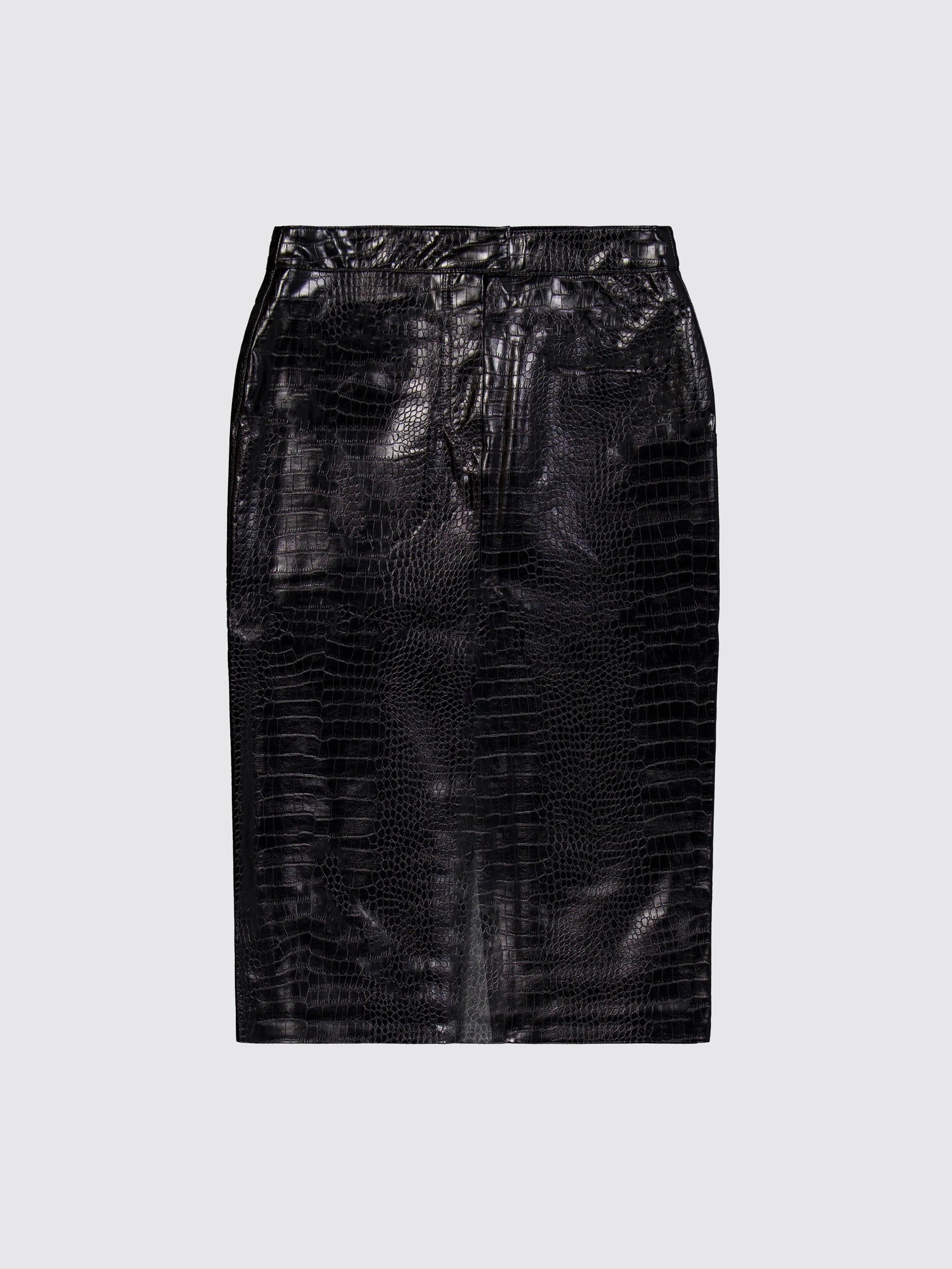 Eco Leather Croco Print Longuette Skirt