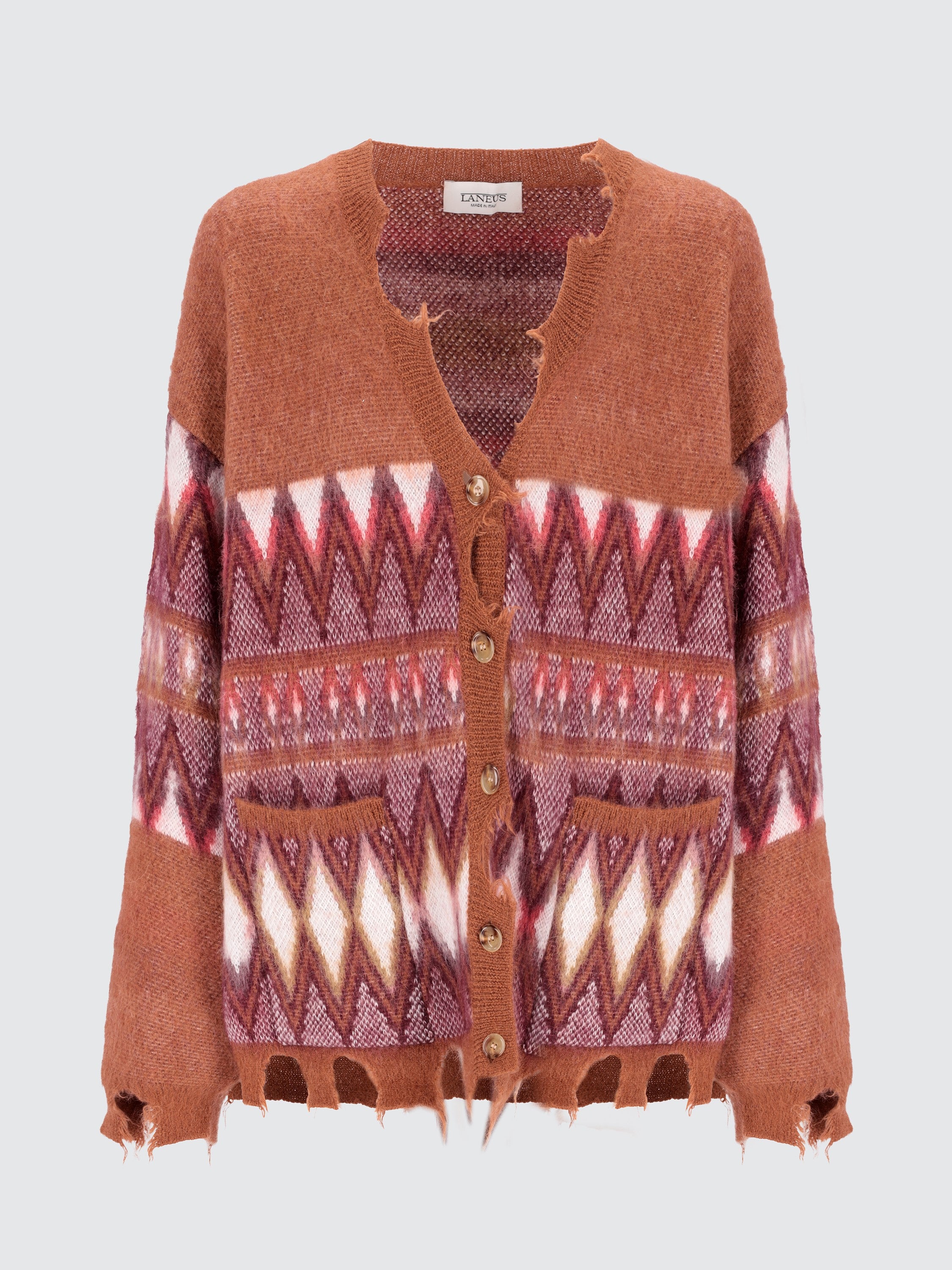 Cardigan in misto lana jacquard destroyed