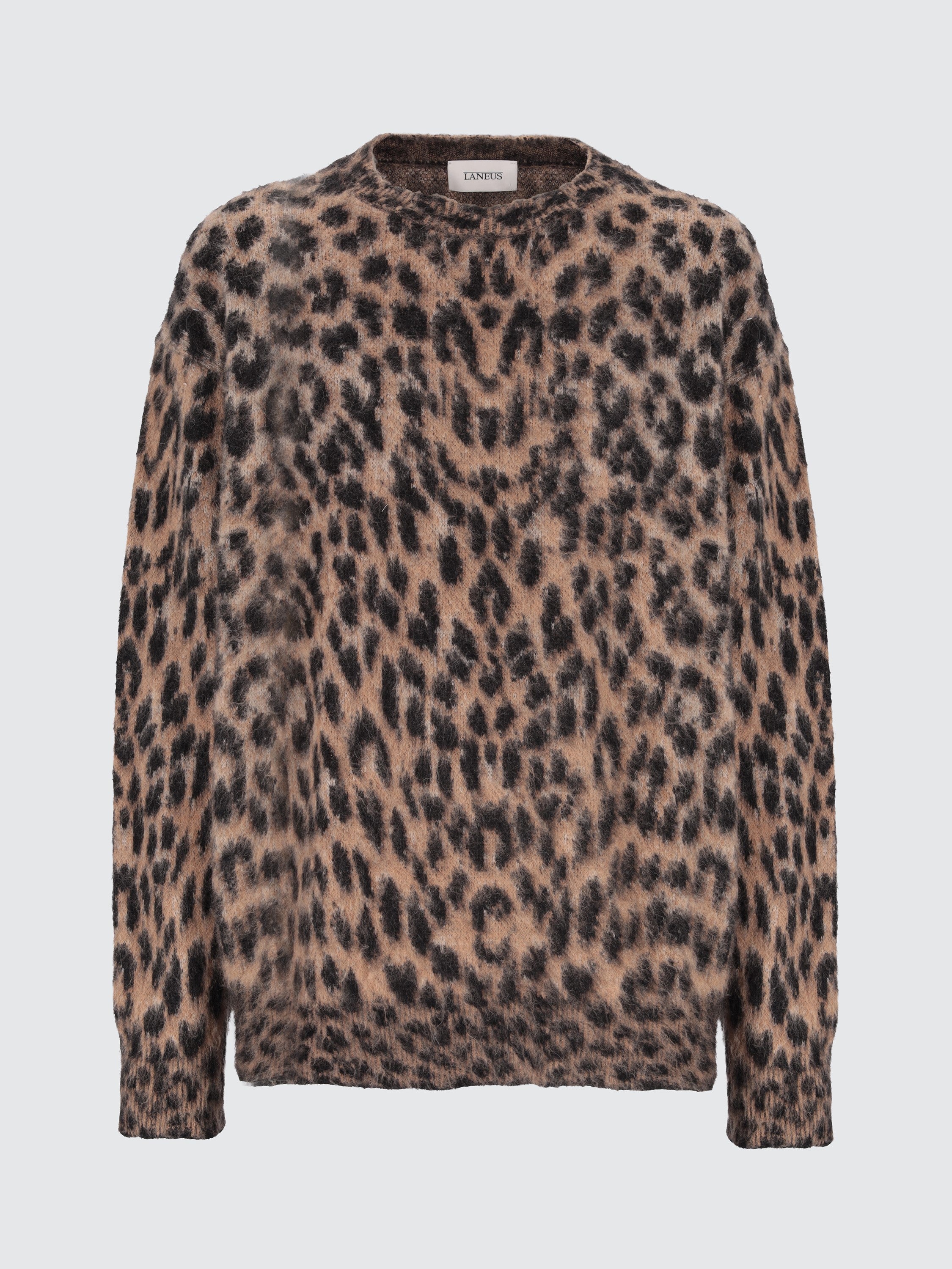 Maglia girocollo in lana leopard