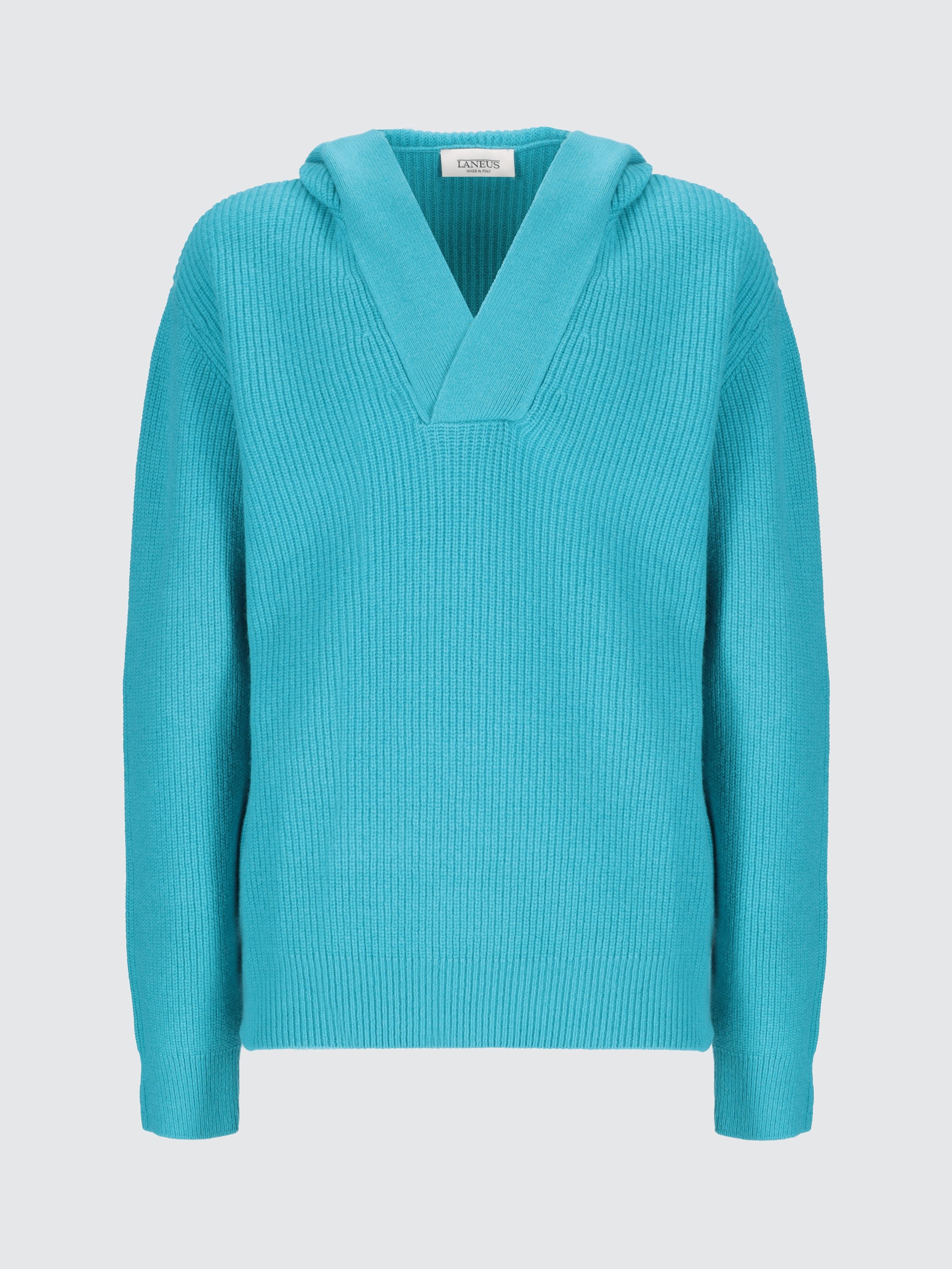Hoodie scollo a V in lana e cashmere