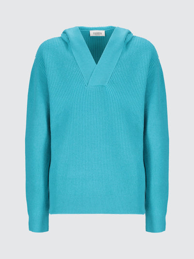 V-neckline wool and cashmere hoodie