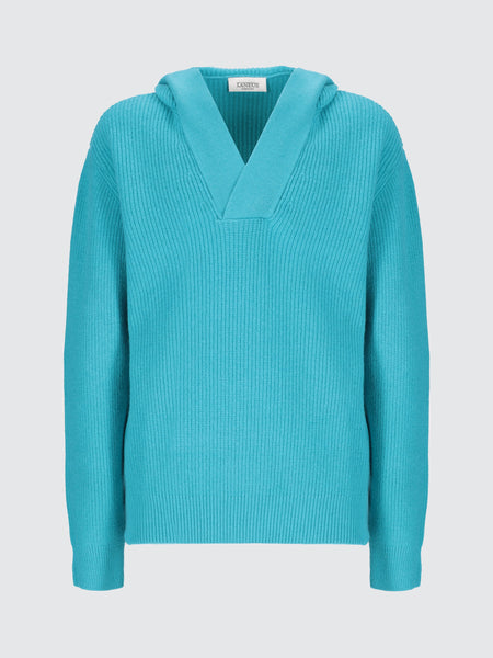 Hoodie scollo a V in lana e cashmere