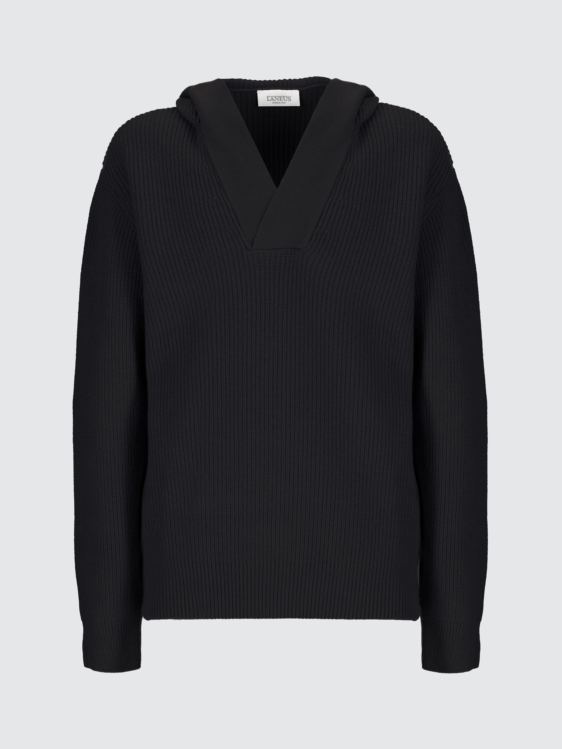 V-neckline wool and cashmere hoodie