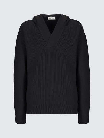 V-neckline wool and cashmere hoodie
