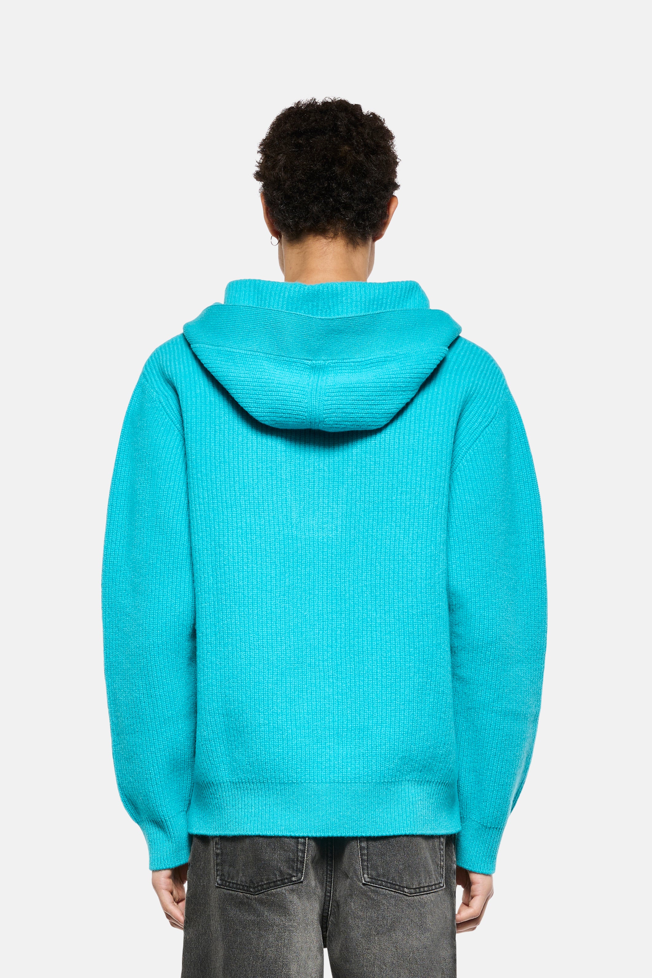 Hoodie scollo a V in lana e cashmere