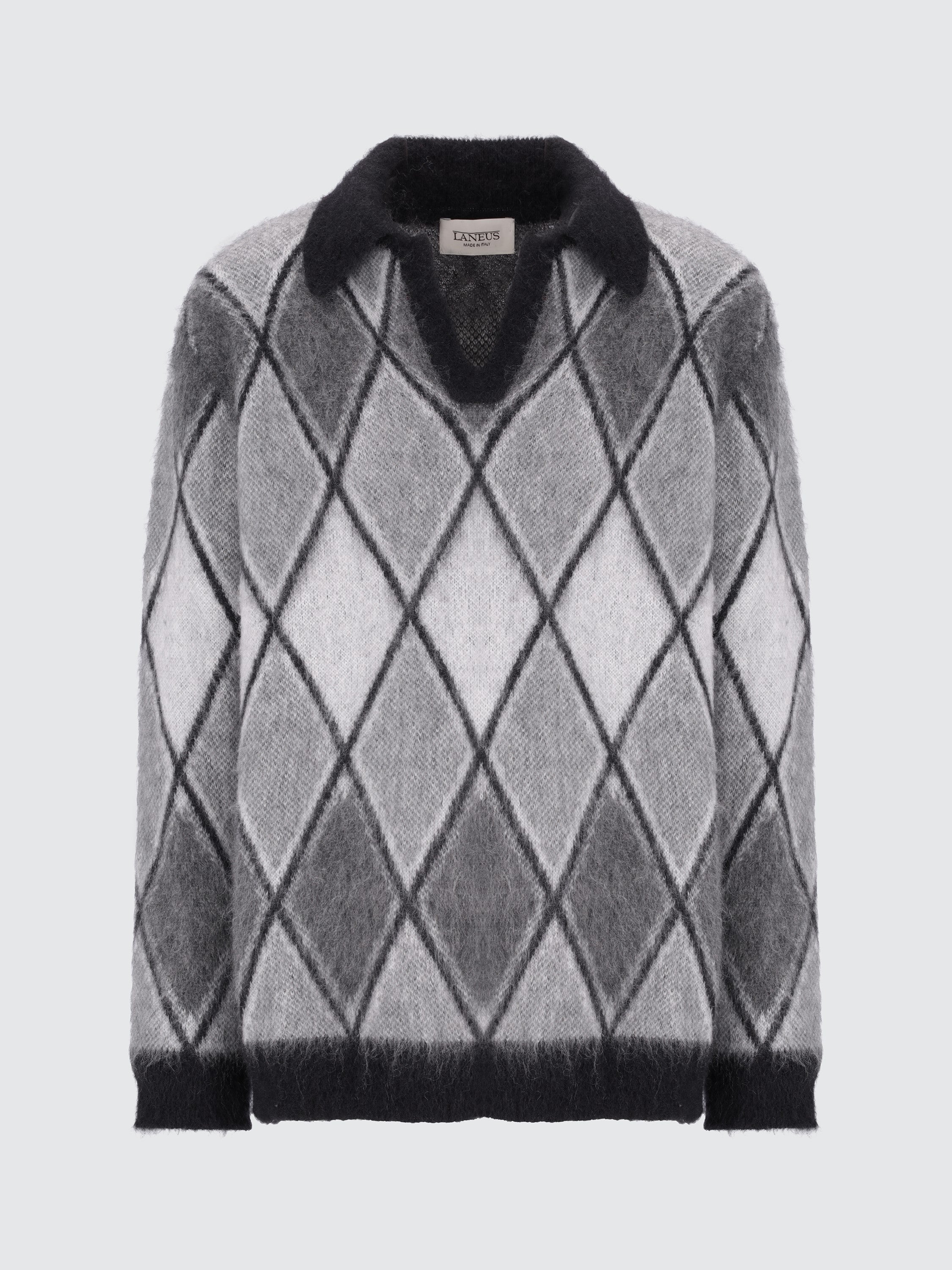 Polo in lana e mohair geometrical jacquard