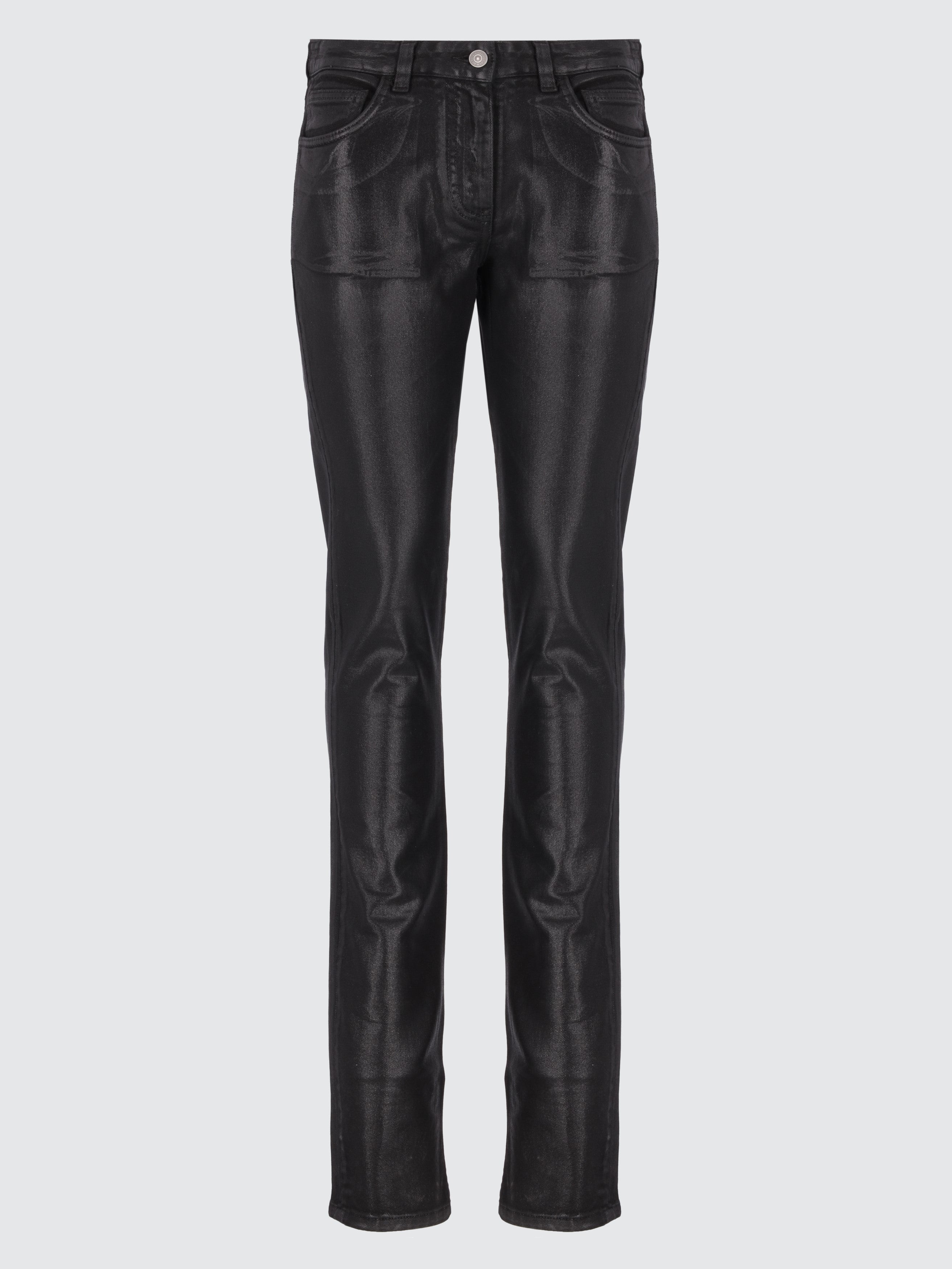 Coated leather-effect jeans