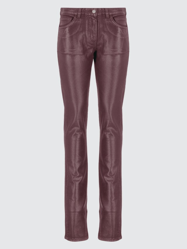 Coated leather-effect jeans