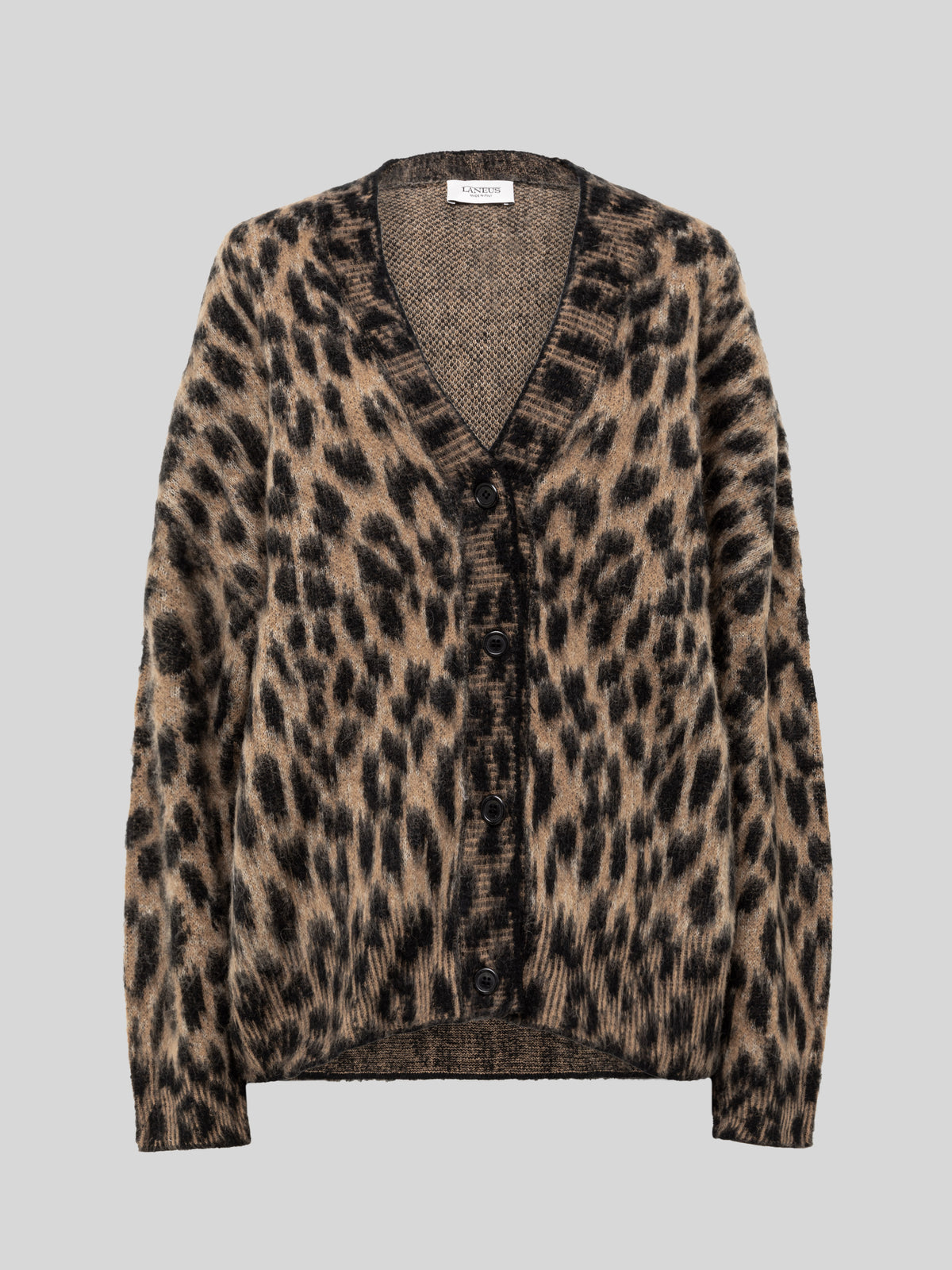 OVERSIZED BRUSHED LEOPARD KNIT CARDIGAN