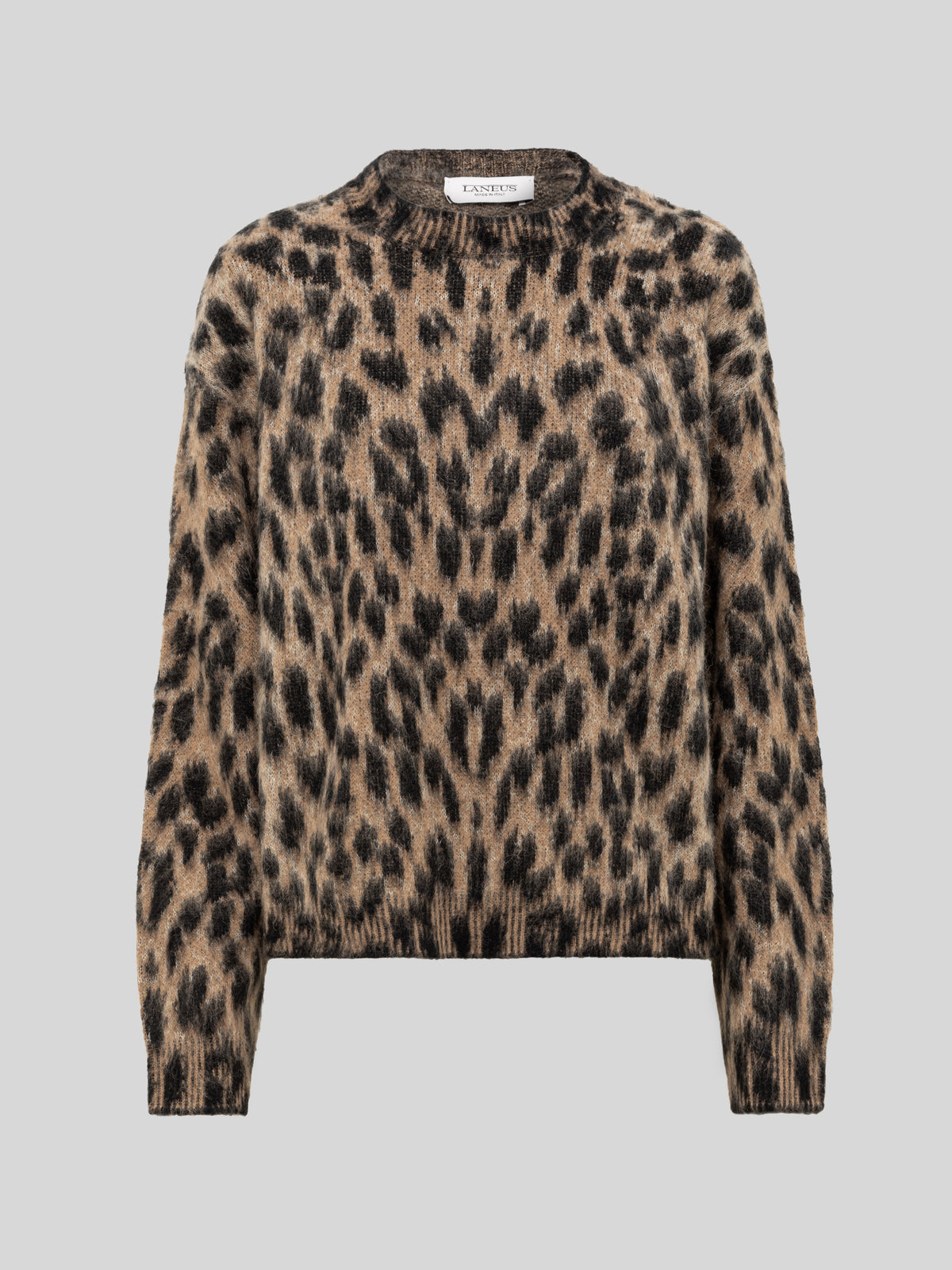 BRUSHED SPOTTED KNITTED CROP CREW NECK