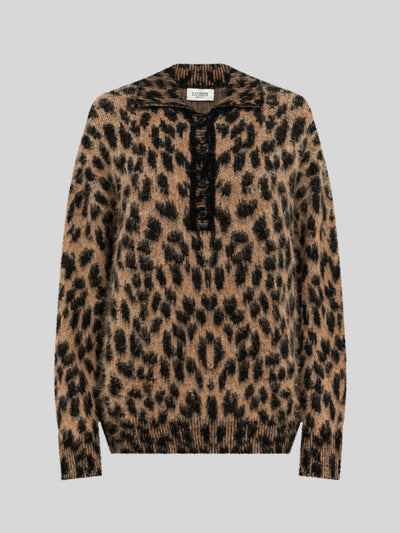 BRUSHED SPOTTED KNIT OVERSIZE POLO SHIRT