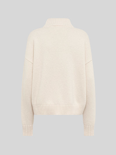WOOL AND ANGORA BLEND MOCK NECK SWEATER WITH BOXY FIT