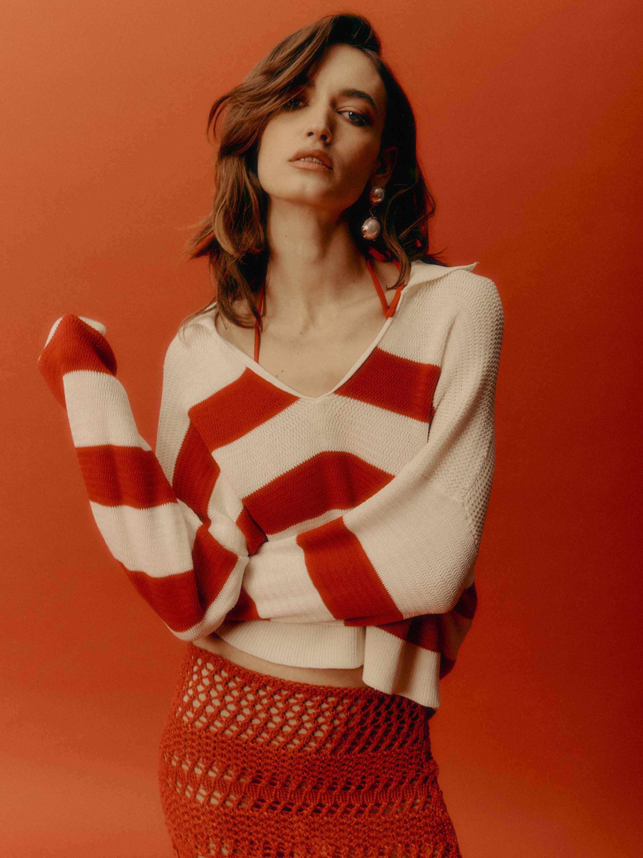 Knitted long sleeve polo