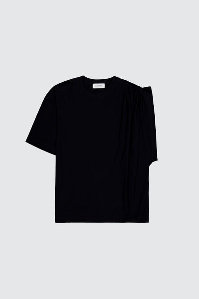 Laneus t-shirt black classic con drappeggio sulla spalla
