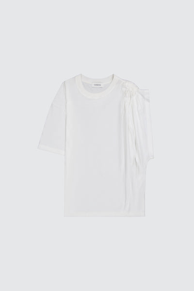 Laneus t-shirt white classic con drappeggio sulla spalla
