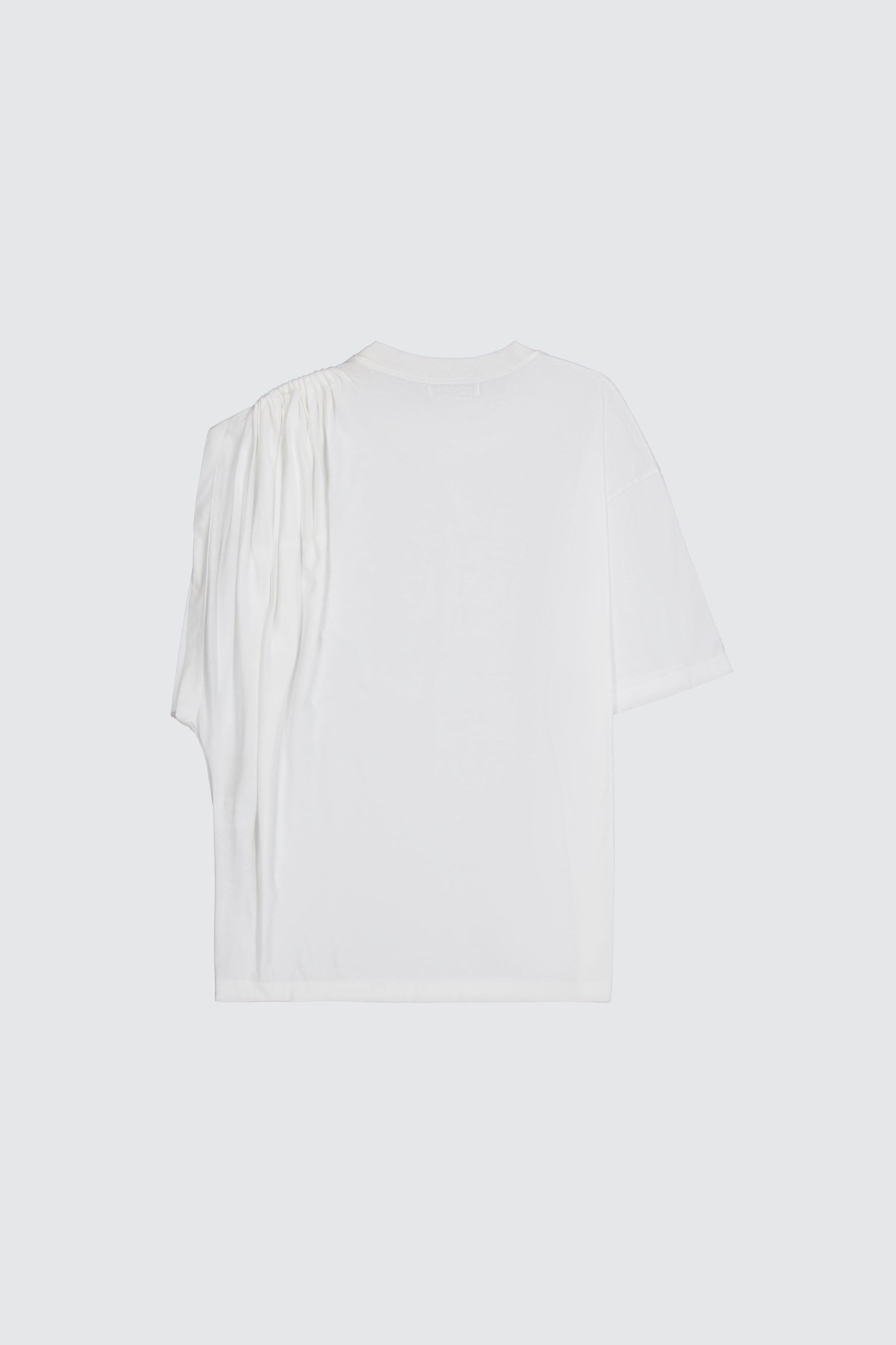 Laneus white classic t-shirt with draping on the shoulder-white
