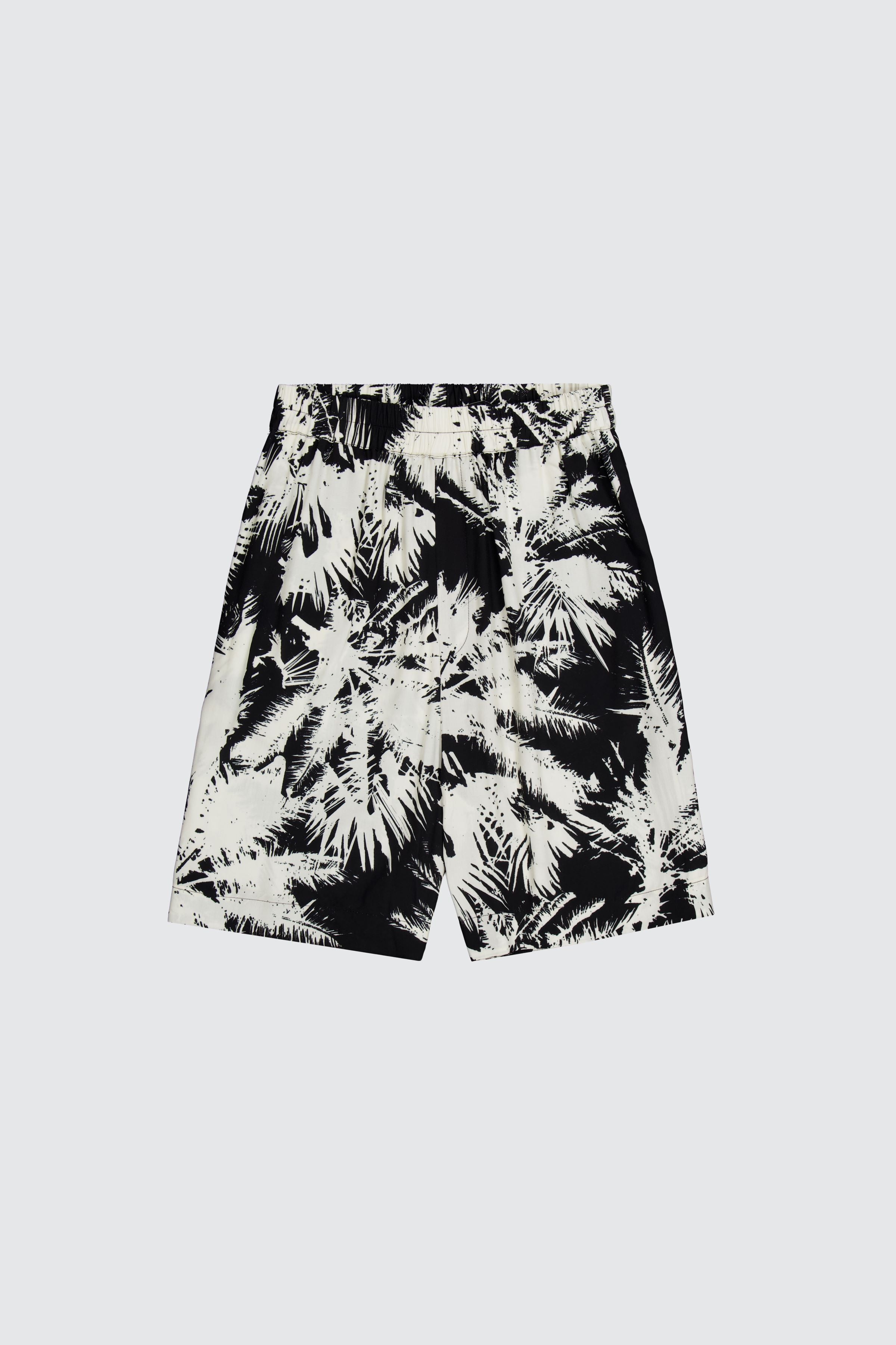 Laneus Black And White Palm Print Bermuda laneus-black-and-white-palm-print-bermuda