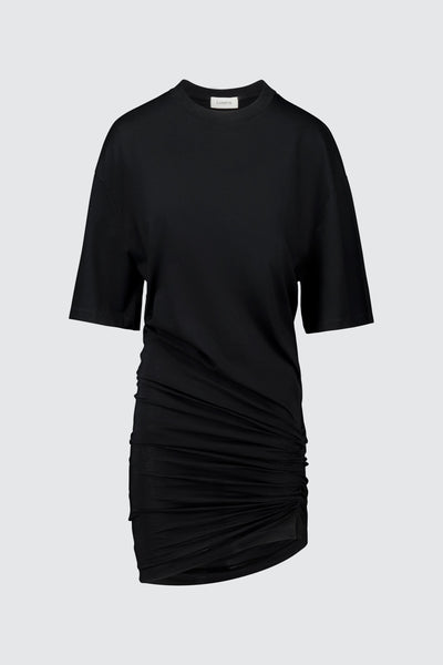 Laneus mini abito black con drappeggio asimmetrico